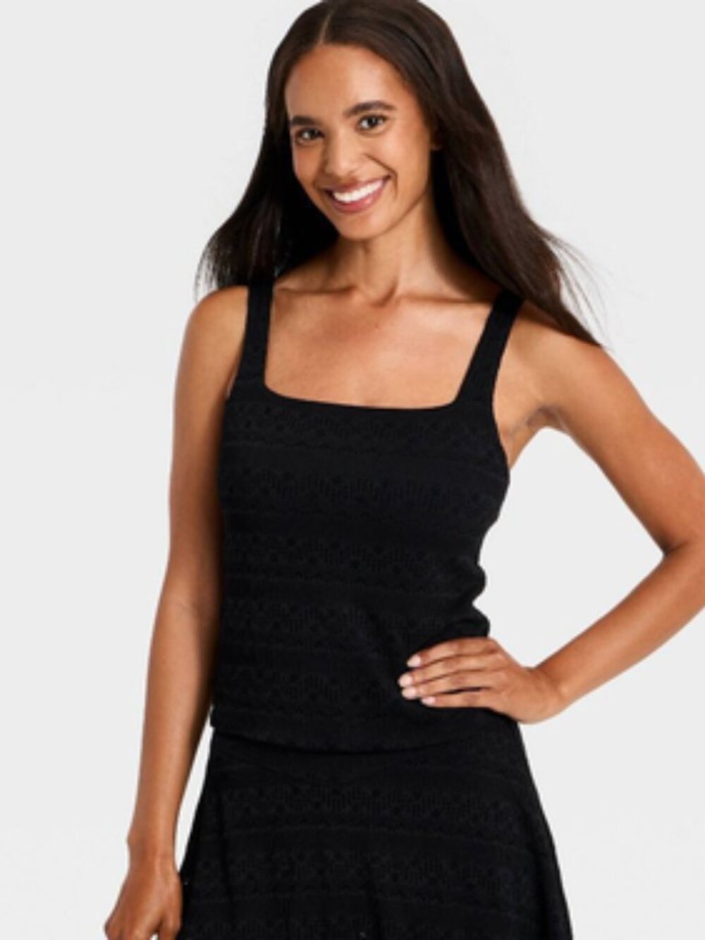 Women's Eyelet Cropped Tank Top - All In Motion Black S